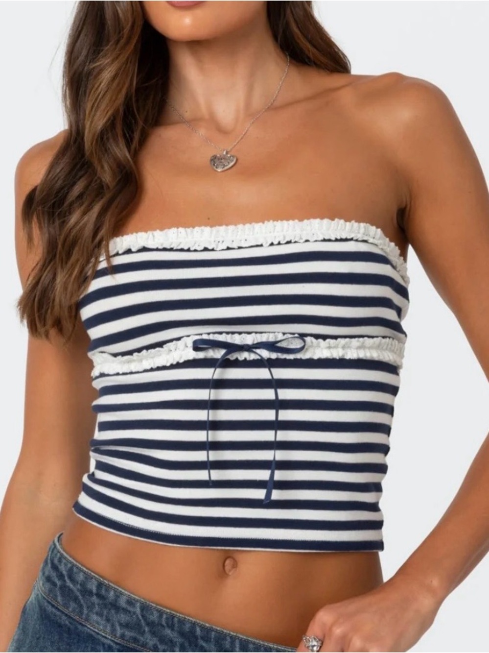 Edikted Navy & White Striped Strapless Tube Top